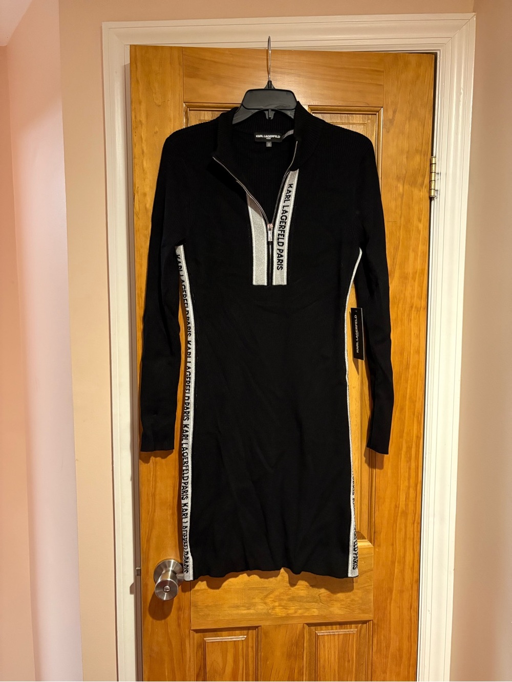 Karl Lagerfeld Black Knit Zip-Front Dress